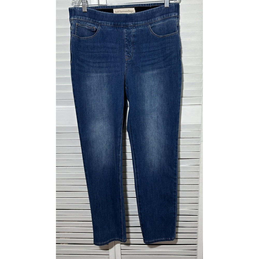 SOFT SURROUNDINGS Elastic Waist Denim Pull On Relaxed Straight Jeans Sz‎ L #758